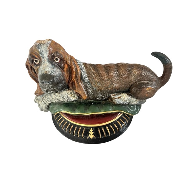 Vintage Bassett Hound Dog Cast Iron Large Doorstop upper deck Vintage Hand Paint - Picture 2 of 14